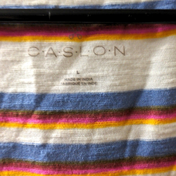 L Caslon Multicolor Striped White T-Shirt Soft Indie Casual Hipster Twee Pocket - Picture 2 of 5